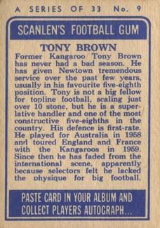 1964 Scanlens NRL #9 Tony Brown Back